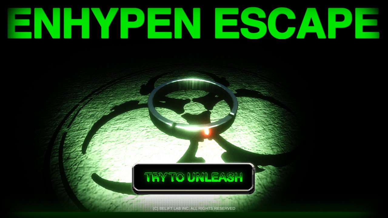 ENHYPEN ESCAPE Game Start Screen showing the game's intro with green theme